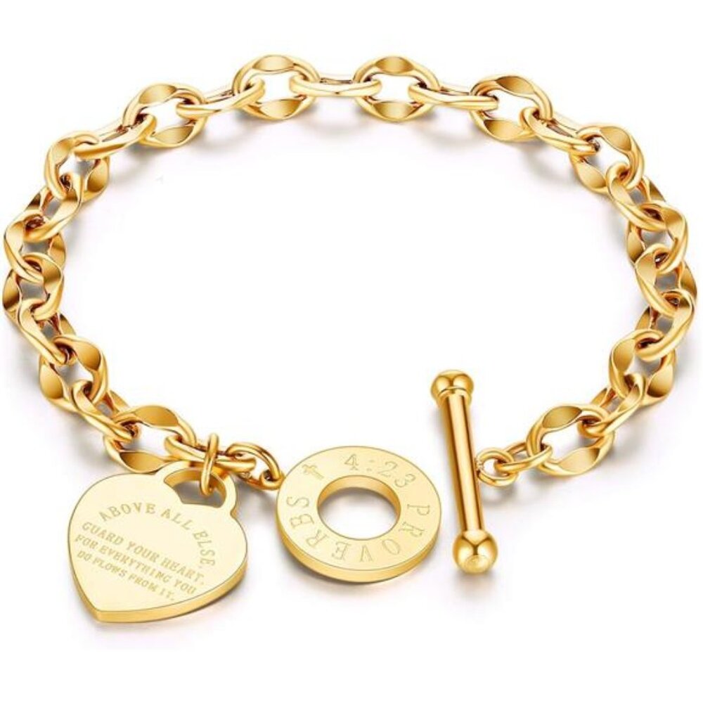 316L Stainless Steel Love Heart Charm Bracelet for Women Romantic Gift